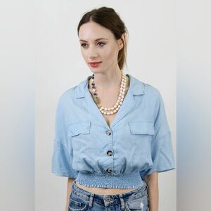 NWT Zara Light Blue Collared Shirt